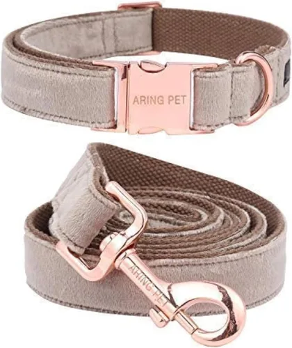 Vista 19 de ARING PET Collar y correa para perro, juego de collar y correa de terciopelo para perro, suave y cómodo, collares ajustables para perros