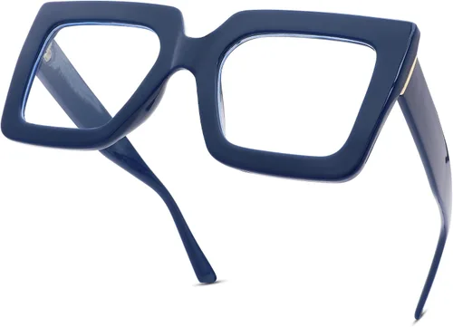 Vista 8 de Pro Acme Gafas de bloqueo de luz azul, marcos cuadrados grandes, anteojos falsos para mujer