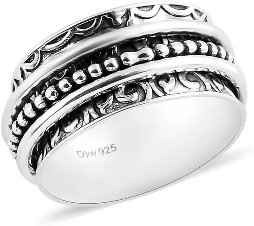 Vista 15 de 925 Sterling Silver Spinner Anxiety Fidget Ring for Women 3 rayas y flores