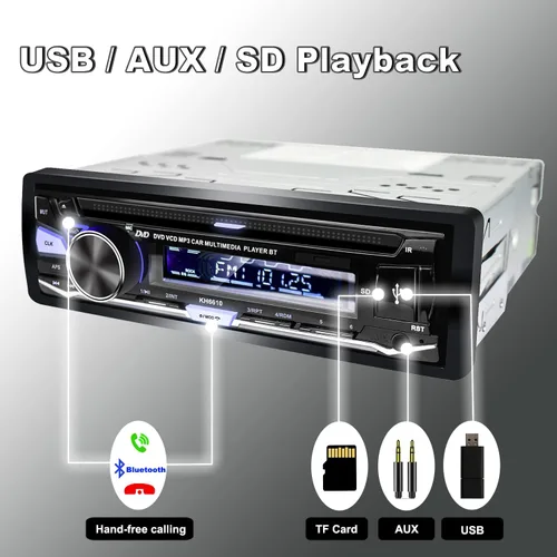Vista 6 de Estéreo de coche de un solo DIN con reproductor de CD/DVD Bluetooth Radio FM/AM/RDS Receptor de audio USB SD AUX