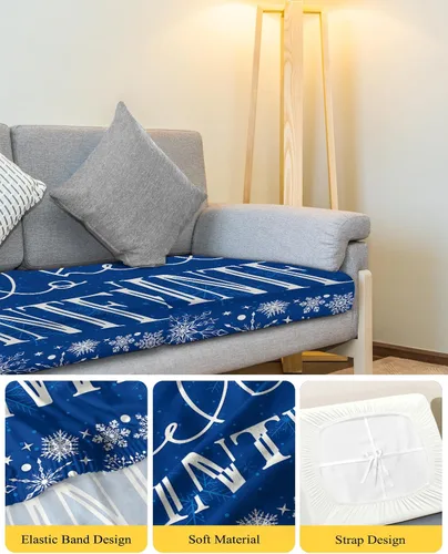 Vista 4 de Prime Leader Fundas de cojín para sofá, fundas de cojín para sofá, diseño de copos de nieve, color azul, fundas elásticas para sofá, protector