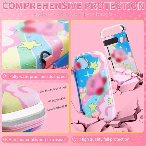 Vista 3 de Bonita funda de transporte compatible con Nintendo Switch, funda de viaje impermeable con funda protectora de interruptor para anime, protector
