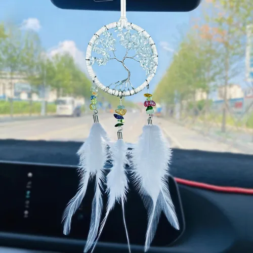 Vista 6 de Atrapasueños negro para espejo retrovisor de coche, accesorios de espejo retrovisor hecho a mano, pequeño atrapasueños decoración colgante regalos