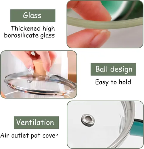 Vista 10 de Olla de cocina de vidrio transparente de 1.5L 2 litros con colador y tapa, resistente a la estufa con tapa, asas antiquemaduras, cacerola de vidrio