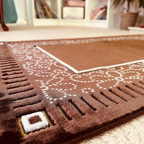 Vista 9 de Mihrab - Tapete de oración de terciopelo de lujo con estampado, 26.46 oz, peso Fabricado en Turquía (café)