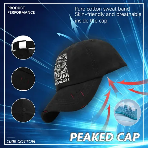 Vista 7 de Grandpa The Mans The Myth with The Veterans The Hero Hats Womens Hat AllBlack Trucker Hats Gifts for Son Hiking Cap