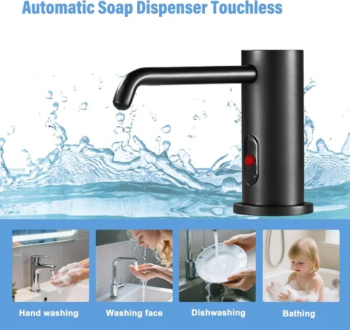 Vista 5 de Dispensador automático de jabón sin contacto para fregadero de cocina y baño, dispensador de jabón eléctrico integrado, sensores infrarrojos
