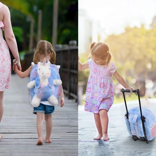 Vista 5 de Funday Mochila infantil con ruedas extraíbles para niñas y niños, Azul, Viajar
