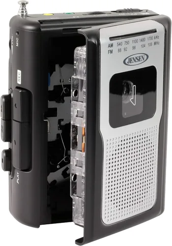 Vista 4 de Jensen CR-100 - Radio AM/FM portátil retro, reproductor de cassette personal, diseño compacto y ligero, estéreo de radio AM/FM, reproductor