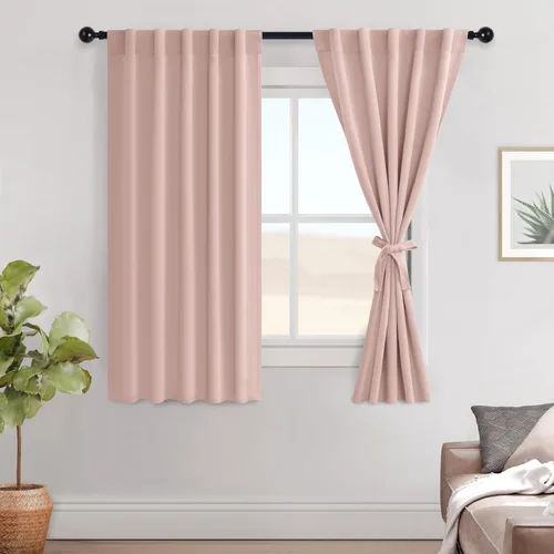 Vista 118 de Hiasan Cortinas opacas negras para dormitorio, cortinas opacas cortas de 45 pulgadas de largo, con aislamiento térmico, bolsillo para barra