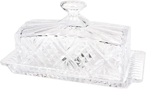 Vista 9 de Mantequera de cristal transparente con tapa, recipiente para mantequilla, queso crema y pastel de postre (bambú)