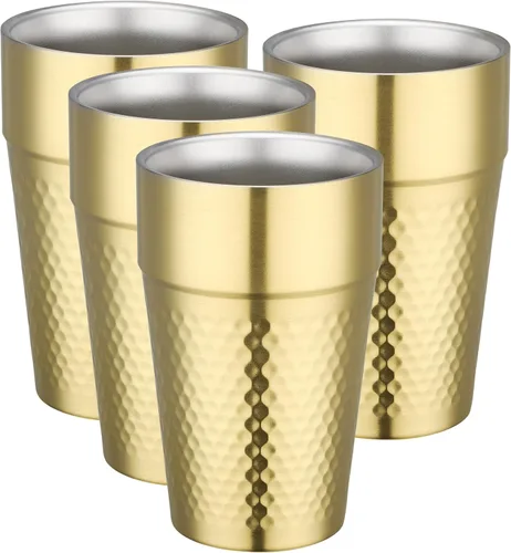 Vista 23 de Beasea Vaso aislado de acero inoxidable, juego de 4 vasos de acero inoxidable dorado de 10 onzas, vasos apilables de metal de doble pared