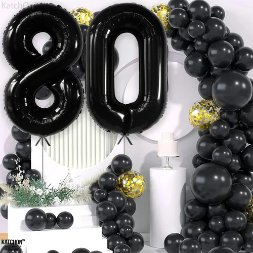 Vista 7 de KatchOn, Globos gigantes negros del número 80, 40 pulgadas, decoraciones de feliz cumpleaños 80 para mujer, globos de cumpleaños de 80 años