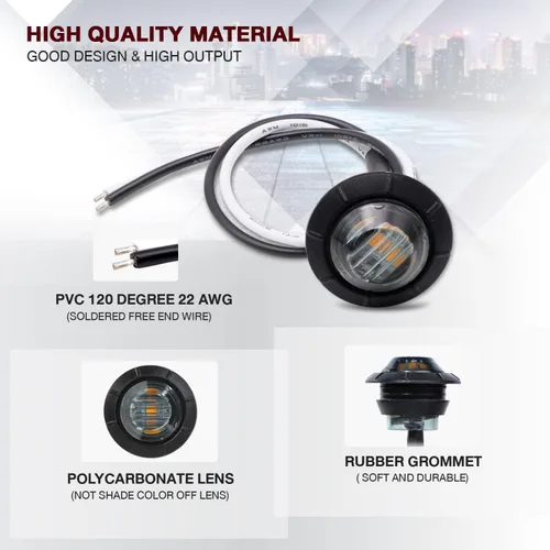 Vista 3 de TMH 10 unidades de 3/4 pulgadas de lente ahumada ámbar 3 LED mini redondo en miniatura lateral marcador lateral luces con goma adecuado para 10