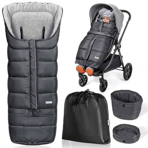 Vista 15 de Orzbow - Saco de dormir cálido universal para cochecito, saco para clima frío, piecera impermeable para niños pequeños (negro, grande) Ultra-Plush