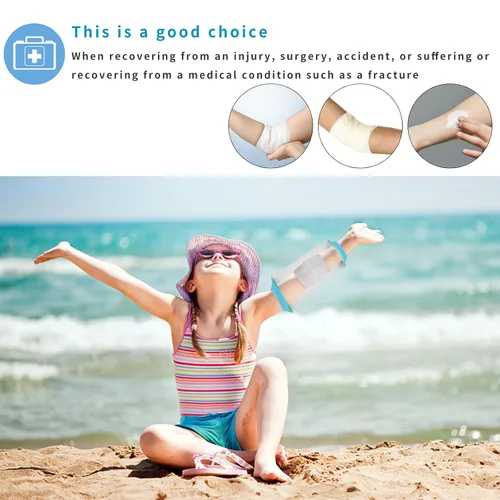 Vista 7 de SUPERNIGHT Funda impermeable para codo infantil para ducha, protector de brazo superior para nadar y bañarse, funda de vendaje hermética