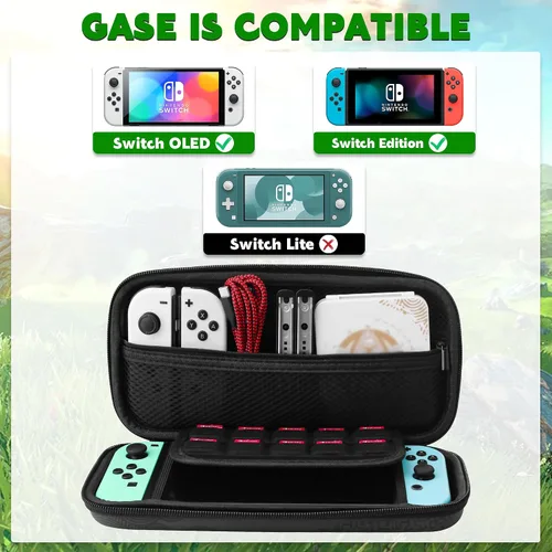 Vista 5 de GLDRAM Funda de transporte Zelda para Nintendo Switch y OLED, kit de accesorios de luz con funda de viaje impermeable para interruptor, soporte