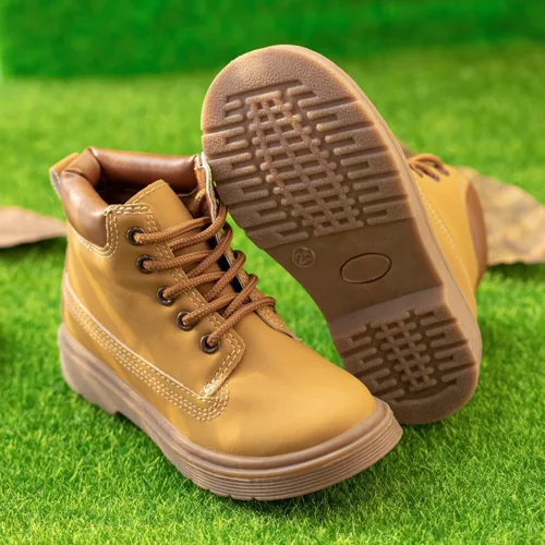 Vista 4 de Casazoe Botas de nieve de cuero para niños y niñas, zapatos de vestir para niños pequeños, zapatos de vestir con cordones y suela de textura