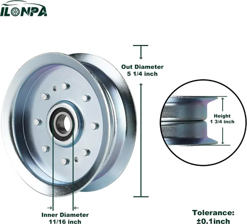Vista 2 de Polea tensora plana para MTD 756-05034A John Deere GY20629 GY22082 XT1-LT42, XT1-LT42C, XT1-LT46, XT1-LT50, XT1-ST54, XT2-LX46 RZT-L46, RZT-L50