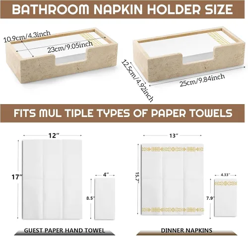 Vista 2 de Beeveer Servilletero de travertino natural de 9.8 x 4.9 x 2.4 pulgadas, bandeja desechable para toallas de invitados, cesta de mano de papel
