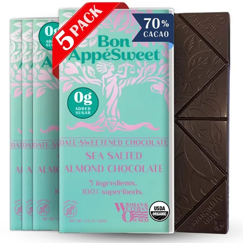 Vista 12 de Bon AppéSweet Barra de Chocolate Endulzada con Dátiles - Mejor que el Chocolate con Leche 2.2 Onzas (Pack de 3) Orgánico, Sin Azúcar Añadida