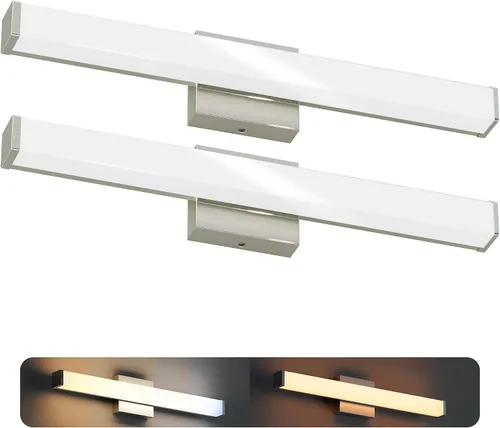 Vista 9 de Lámparas de tocador de baño de 18 pulgadas con luz nocturna: barra de iluminación LED larga cuadrada montada en la pared sobre espejo con cambio
