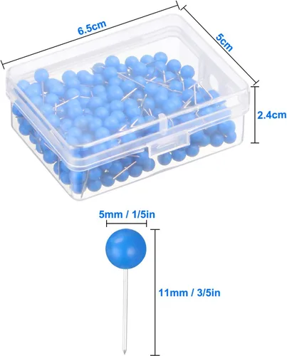 Vista 3 de Map Tacks - Pines de empuje de tamaño pequeño, 300 paquetes (azul, 1/5 pulgadas)