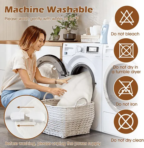 Vista 7 de Protector de colchón con calefacción, 80 x 78 pulgadas, protector de colchón eléctrico con 8 niveles de calor, 4 tiempos, protección contra