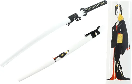 Vista 2 de MAKOTO Espada samurái katana afilada blanca hecha a mano de 40 pulgadas, geisha de mujer japonesa