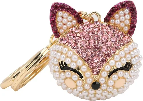 Vista 5 de plplaaoo Fluffy Ball Cute Queen Chains, Rhinestone Head Keyring, Lovely Key Ring Decorative, Pink Rhinestone Environmental Protective Keychains for