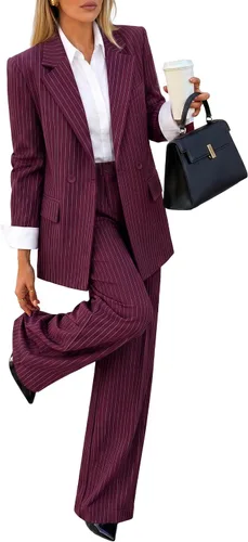 Vista 9 de ZESICA Conjunto de traje de rayas de 2 piezas para mujer, trajes casuales