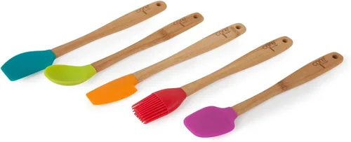 Vista 2 de Core Kitchen 8.25" 5pc Silicona Mini Utensilio Set Con Mangos De Bambú - Creta Multicolor Crete
