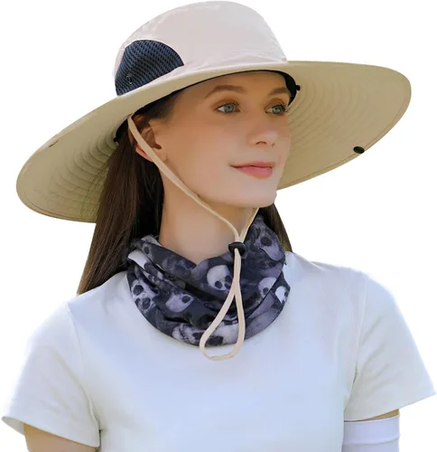 Vista 8 de Sombrero de sol para hombres y mujeres, sombrero de pescador de ala ancha, protección UV, repelente al agua, sombrero ventilado para pesca