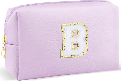 Vista 45 de URSKYTOUS Regalos para niñas, bolsa de maquillaje con inicial, bolsa de cosméticos personalizada con cremallera, bonita bolsa de aseo de viaje, Azul