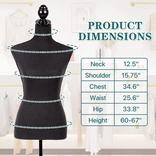 Vista 7 de Maniquí femenino Torso vestido forma maniquí cuerpo vestido modelo con soporte de trípode, 60-67 pulgadas altura ajustable mujer cuerpo torso