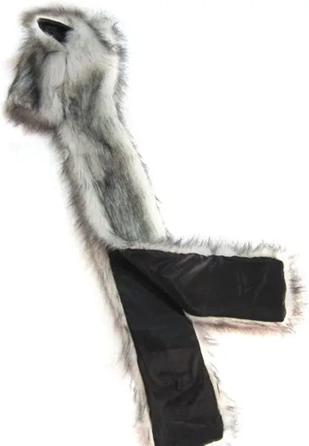 Vista 7 de Bufanda de felpa de invierno con capucha y lindos guantes de pata de animal con bolsillo suave 3 en 1