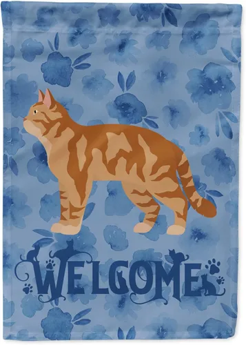 Vista 160 de Caroline's Treasures CK4813CHF - Bandera de bienvenida con gato abisinio azul, manga grande, para porche, para colgar en la pared, poliéster