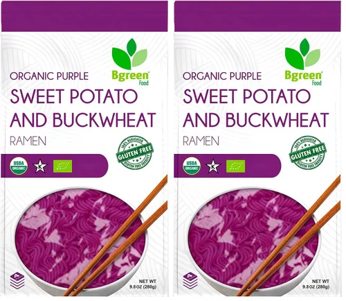 Vista 4 de Big Green Organic Food - Ramen orgánico de ñame morado y trigo sarraceno, Ube premium, sin gluten, vegano (paquete I)