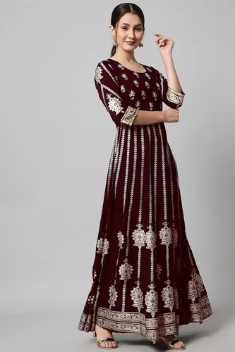 Vista 2 de Chandrakala Vestido largo para mujer, vestido de fiesta de noche, maternidad, holgado, largo, holgado, kurti, (K221-P)