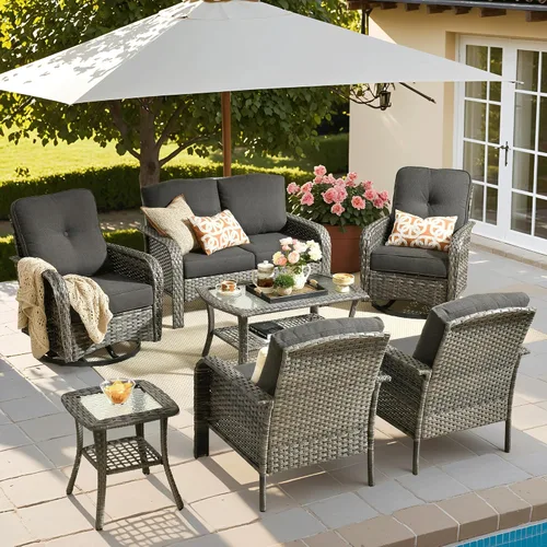 Vista 40 de ovios - Juego de muebles de patio de 2 piezas, sofá de mimbre para exteriores con sillas, silla de ratán con respaldo alto con cómodos cojines