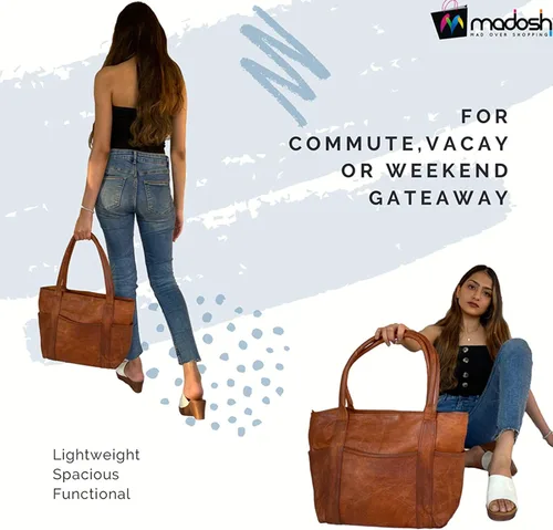 Vista 2 de Bolso de hombro para mujer, de piel auténtica, color marrón, para el día a día, Marrón