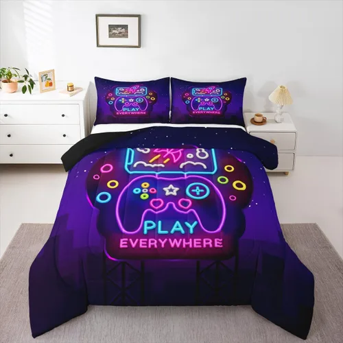 Vista 35 de Edredón de videojuegos para niños y adolescentes, juego de ropa de cama individual, juego de edredón para niños y jugadores, decoración del hogar