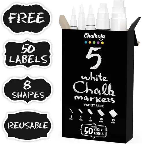 Vista 3 de Chalk Artist Bundle - 5 variedades blancas + 5 bolígrafos de tiza roja