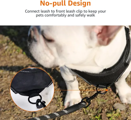 Vista 5 de Amazon Basics Arnés para perro sin tirones, chaleco ajustable acolchado suave con rayas reflectantes, resistente, pequeño, negro