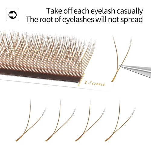 Vista 2 de Extensiones de pestañas naturales tejidas a mano con triple punta marrón YY (0.315 in, 0.07C)