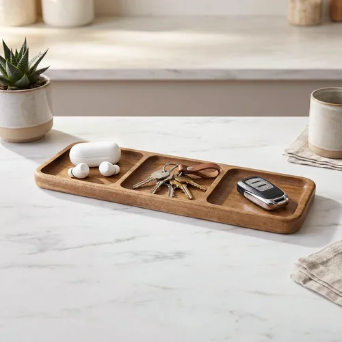 Vista 7 de Bandeja pequeña de madera Bandeja de madera de acacia para tocador, encimera de baño, mesa de café e inodoro Perfecto para joyas, llaves