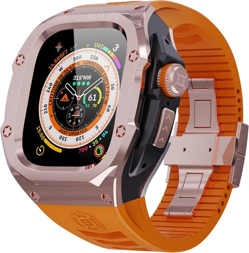 Vista 11 de VeveXiao - Funda resistente con correa compatible con Apple Watch Ultra 2 bandas de 49mm, funda protectora de metal con correa de repuesto de goma