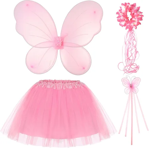 Vista 3 de Disfraz de hadas para niñas con alas de hada, varita de Halloween, fiesta, disfraces, regalos de cumpleaños