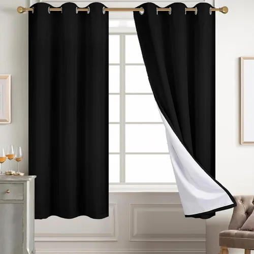 Vista 32 de Diraysid Cortinas 100% opacas de lino beige para dormitorio, con ojales, aislamiento térmico, cortinas de oscurecimiento de habitación
