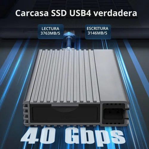 Vista 2 de Zike Carcasa SSD M.2 NVMe USB4 40Gbps, 3811 MB/s, M-Key 2280, Thunderbolt 5